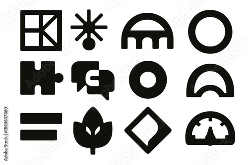 Healing Icons Set. Healing & Reconnection Paths silhouette set: shared truth tile, empathy spark node, restorative bridge bar, emotional clarity ring, trust-light marker, dialogue