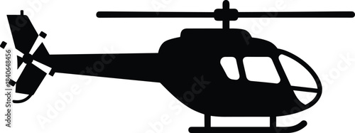 Black silhouette of a helicopter with rotor blades and tail rotor white