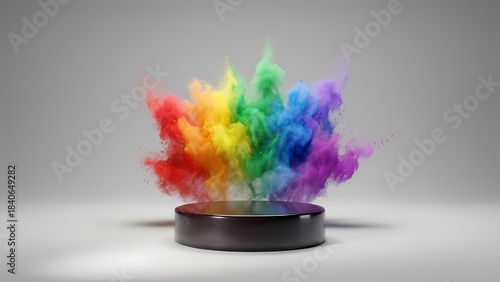 Luxury Pedestal with Vibrant Holi Powder Explosion in Decorative Indian Background for Product Display