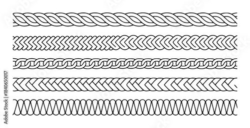 Black and White Line of Five Different Braided Patterns braids monochrome