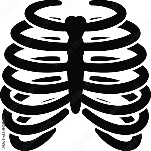 Black silhouette of human rib cage on white background skeleton anatomy