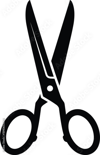 Black silhouette of open scissors on white background cutting tool