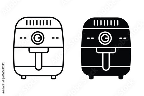 Air Fryer icon set in black filled and line style.  cooking fry appliance icon for logo, website, social media, mobile apps.