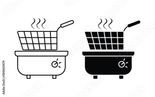 Deep Fryer vector icon set in black filled and line. Fryer icon symbol for logo, web, app designs.