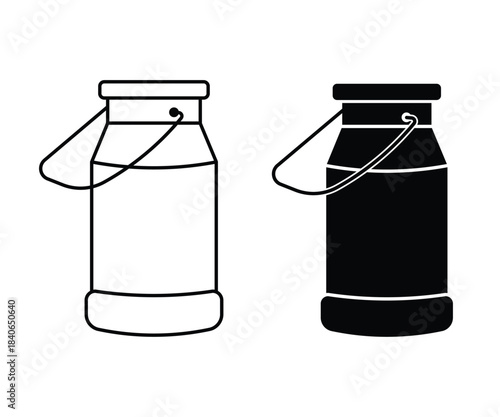 Milk can Icon set in black filled and line. milk can icon farm fresh dairy product vector illustration.