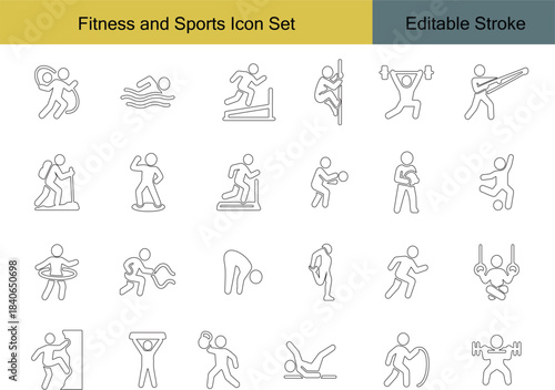 Fitness and Sports Line Icon Set – Exercise, Training, Workout, Activity Symbols