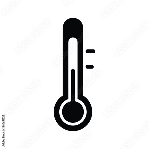 Black thermometer icon with white liquid column and markings temperature measurement