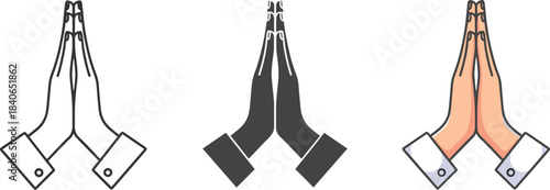 Illustration of praying hands isolated on white background, symbolizing faith, gratitude, or respect in various cultures and spiritual practices