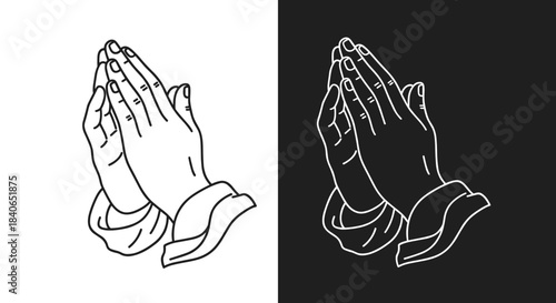 Praying hands illustration isolated on white background, a symbol of faith, hope, and spirituality, conveying reverence and devotion in a minimalist design
