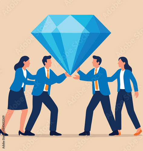 Core value or value proposition, CLV customer lifetime value or company valuation, profit or corporate worth concept, business people employees help carry big valuable diamond.