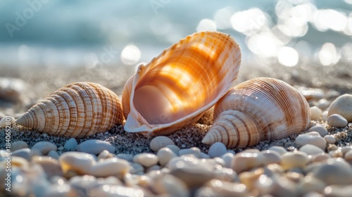 Seashells on a Pebble Beach - A Glimpse of Coastal Beauty.