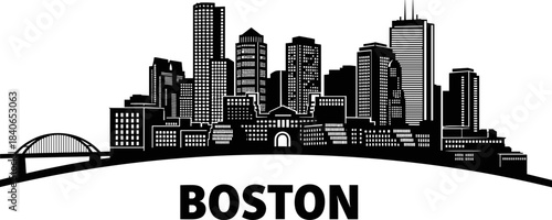 Boston skyline silhouette with black and white design