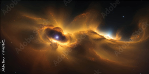The beautiful Earth and sun glow in dark space with abstract blue and orange light