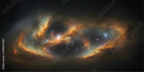 Abstract explosion of fiery orange and red sunset clouds with dark storm smoke and brilliant light