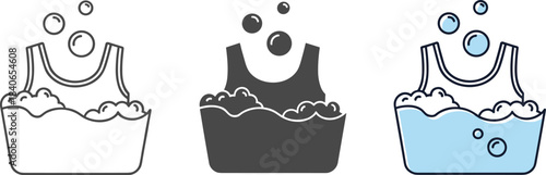 Illustration of a wash basin with soapy water and bubbles, depicting the concept of washing clothes, cleaning, or laundry isolated on white background