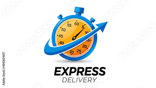 A stopwatch with an arrow indicating speed and express delivery text