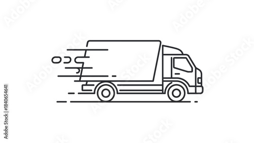 A stylized illustration of a delivery truck moving quickly with motion lines.