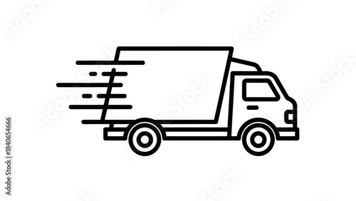 A simple line drawing illustration of a delivery truck moving quickly.