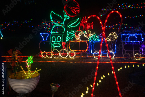 Festive Holiday Lights Outdoors in Winter