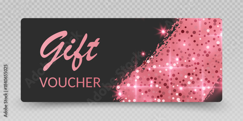 Elegant Gift Voucher with Golden Glitter and Sparkles Gift card vector voucher mockup illustration, discount certificate coupon collection