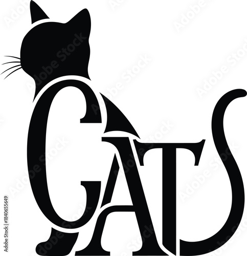 Cats Word Art Vector Silhouette With Feline Shapes