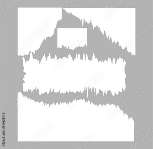 A gray silhouette of a mountain range with a white rectangle in the center on a gray background