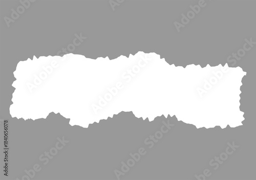 A white torn paper shape on a gray background with a ripped edge texture