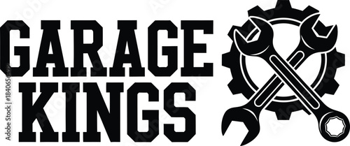 Garage Kings Auto Repair Vector Badge With Crossed Wrenches