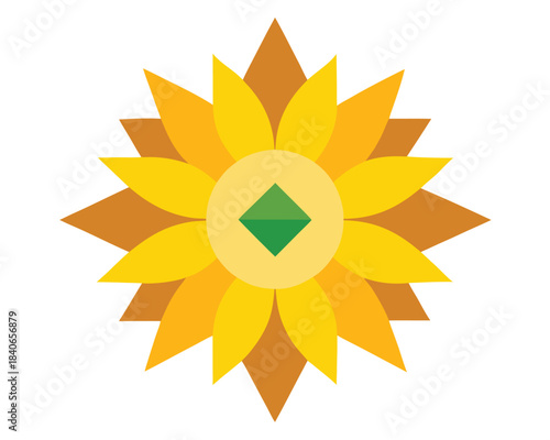 Vibrant Sunflower Illustration with Yellow Petals and Green Center
