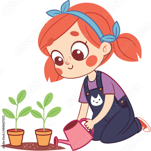 girl watering flowers
