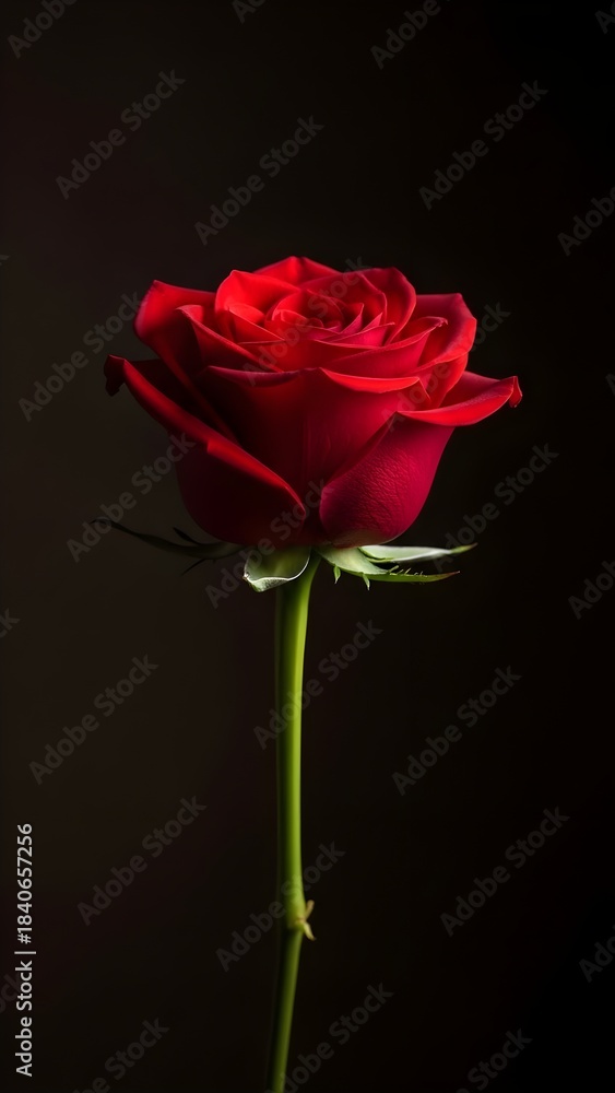 Naklejka premium Aesthetic composition focused on rose alongside red, flower, single, bloom