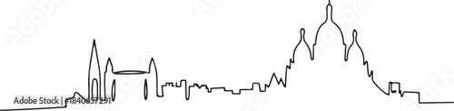 Continuous Line Art of Paris Skyline with Montmartre and Sacre Coeur Dome Minimal Outline Illustration