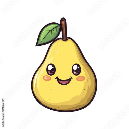 Adorable kawaii pear design isolated on white or transparent PNG background. Perfect for cute food, Japanese style, and children designs. Premium cartoon fruit illustration for creative projects.