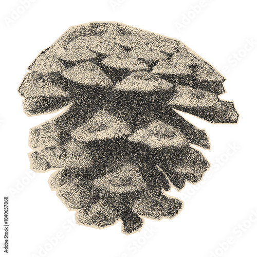 Stippled Pine Cone Graphic in Retro Dot Art Style 