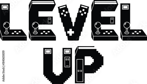 Level Up Gaming Vector Typography With Glitch Text Effect