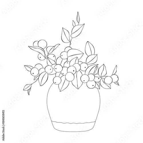Minimalist flower arrangement in decorative vase, elegant line art vector