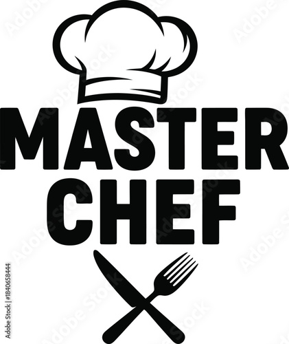 Master Chef Crossed Knives Vector Emblem With Hat