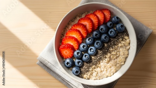 Elegant visual representation of oatmeal featuring breakfast, healthy eating, food, fruit
