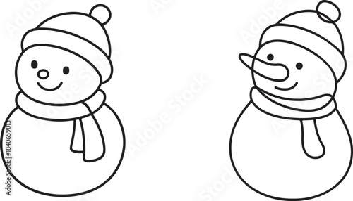  Christmas Outline Snowmen Set - Cute Hand Drawn Winter Holiday Icons.