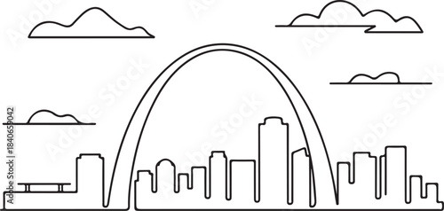 Continuous Line Art Port Louis Skyline with Mountain Arc in Minimal Contour Outline Style