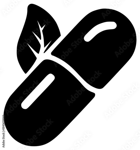Herbal capsule with leaf icon