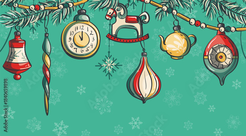 Retro Christmas Hanging Ornaments Illustration