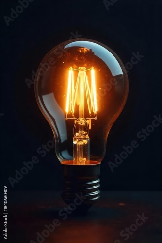 A bright, glowing light bulb illuminates a dark background, symbolizing inspiration and new ideas Perfect for concepts of innovation, creativity, and problem-solving , light source, dark, solution