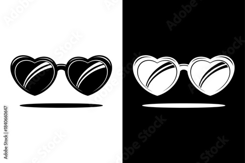 Heart Frame Sunglasses Silhouette. Fashion Vector Icon in Black and White