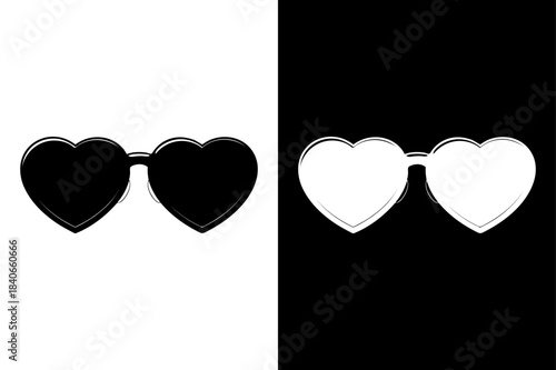 Romantic Heart Shaped Sunglasses Icon. Black and White Silhouette Vector