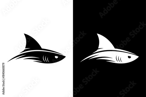 Shark Fin Clipart Vector. Minimal Shark Attack Symbol Silhouette in Black and White