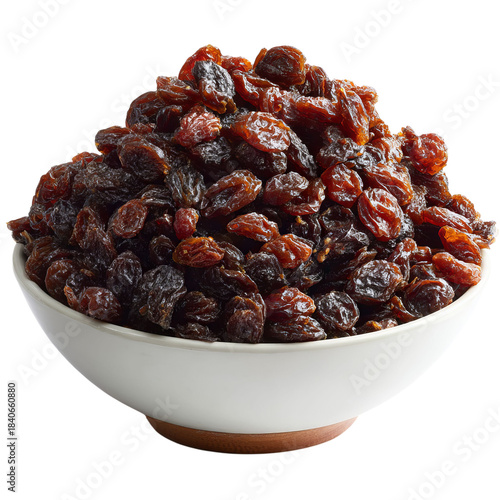 Png of bowl full of delicious raisins isolated on transparent background, a healthy snack and ingredient for baking