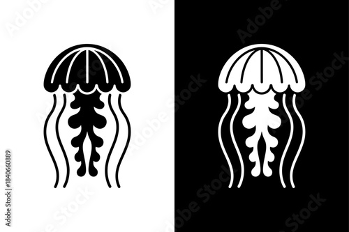 Jumpy Jellyfish Silhouette Icon. Marine Animal Vector Icons in Black and White