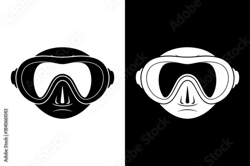 Mask and Snorkel Icon. Solid Black and White Vector Design for Web Use
