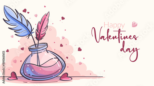 Valentine Love Ink Inkwell with Feathers